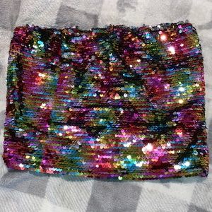 Rainbow Sequin Tube Crop Top